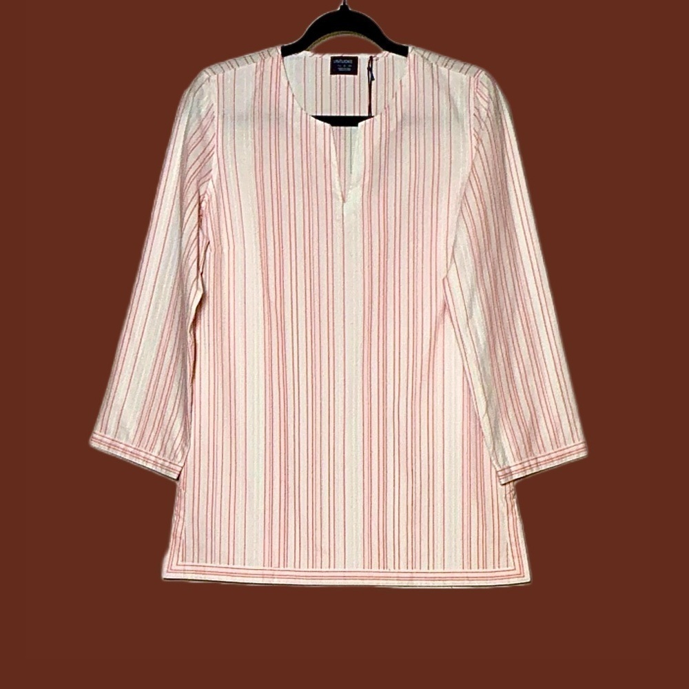 NWT Untuckit Durfort Pink & White Striped V-Neck Embroidered Top, Sizes 6 & 8